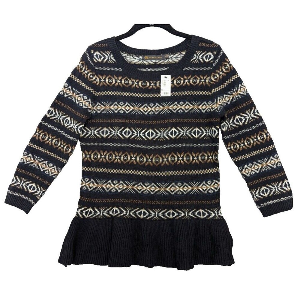 Outback Red Sweater Womens Size M Navy Blue Stripes Peplum Rabbit Hair Fair Isle